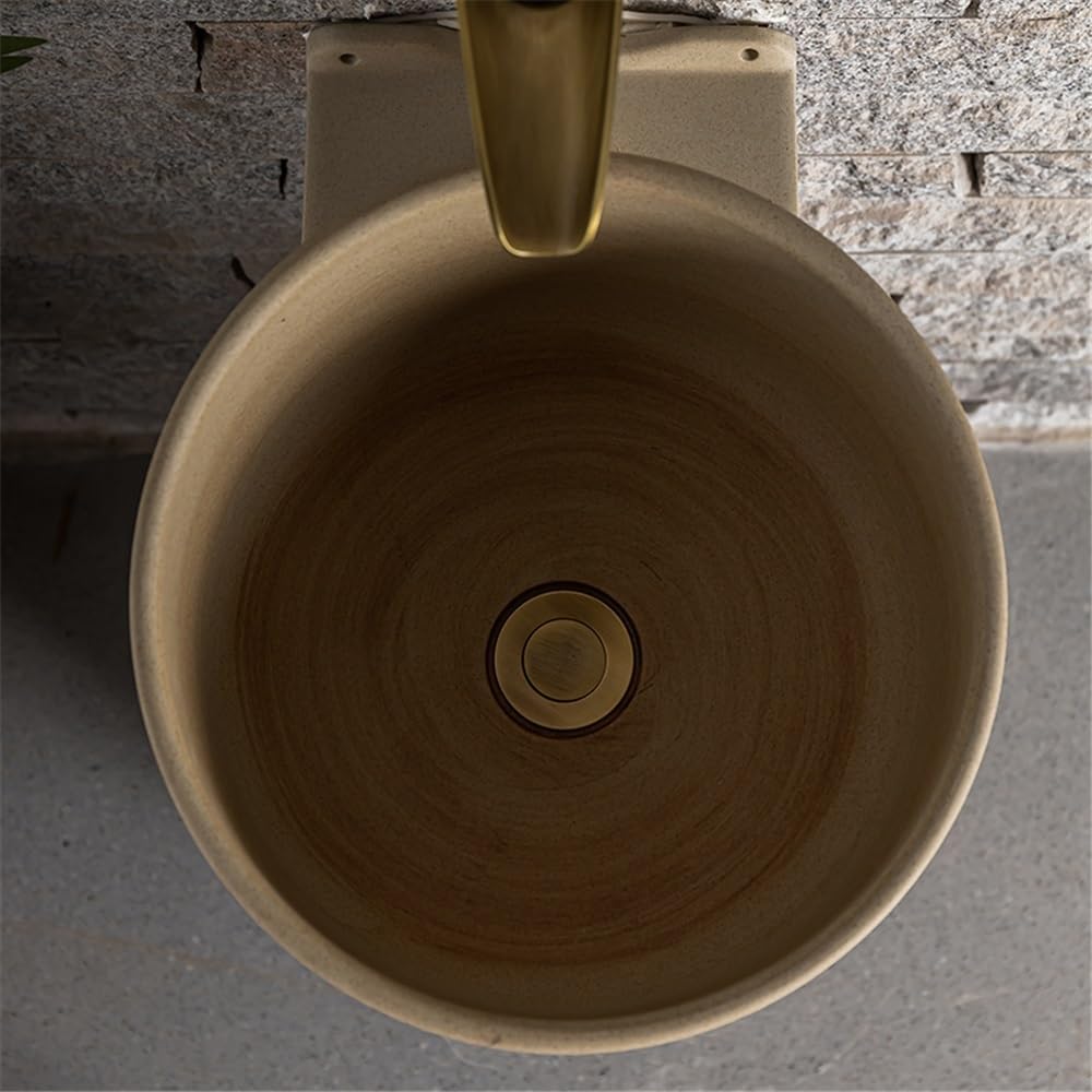 Lavabo del baño Fregadero de Pedestal Integrado cerámica con Grifo y Kit Drenaje for Patio