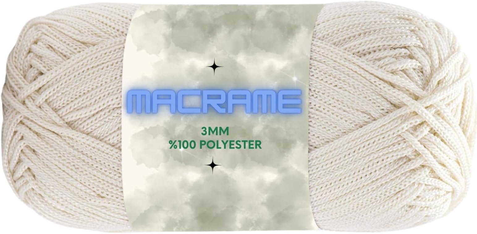 Polyester Macrame Cord 2mm x 142 Yards (426 feet) Crochet Macrame Rope Bag Crafts for Wall Nylon Polypropylene Hangings Hilo String Twine Rug Thread Gift for Knitter 1 Skein Cream 9137