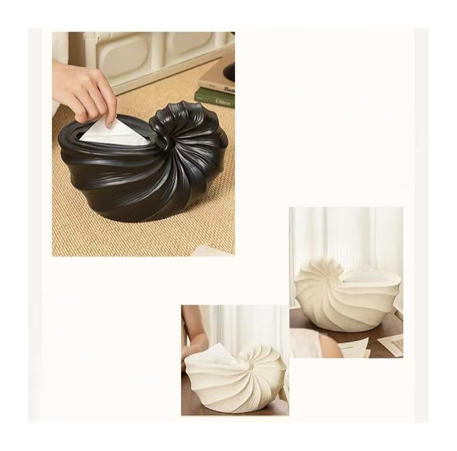 Kosmetiktuch-Spenderbox Kreative dekorative Muschel-Keramik-Taschentuchbox for Küche und Esszimmer Must-Haves für die Wohnung(Black)