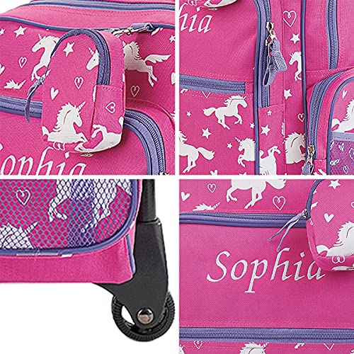 Lillian Vernon Personalized Personalized Kids Suitcases for Girls, 5-Pocket Unicorn Design Rolling Luggage Set, Customizable Travel Carrier on Wheels3