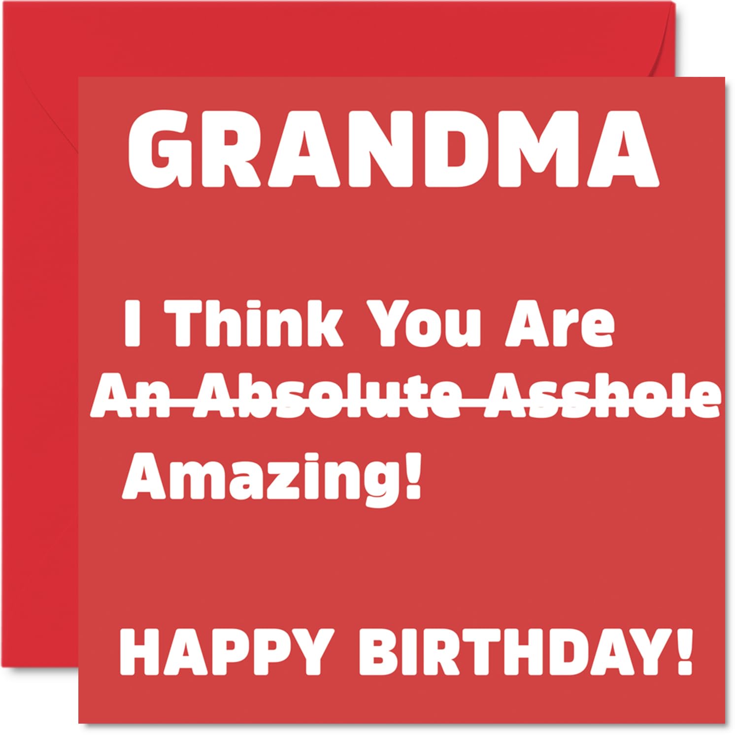 Rude Grandma Birthday Card - Absolute A**hole - Funny Happy Birthday Card for Grandma from Grandson Granddaughter, 145mm Joke Humour Bday Greeting Cards