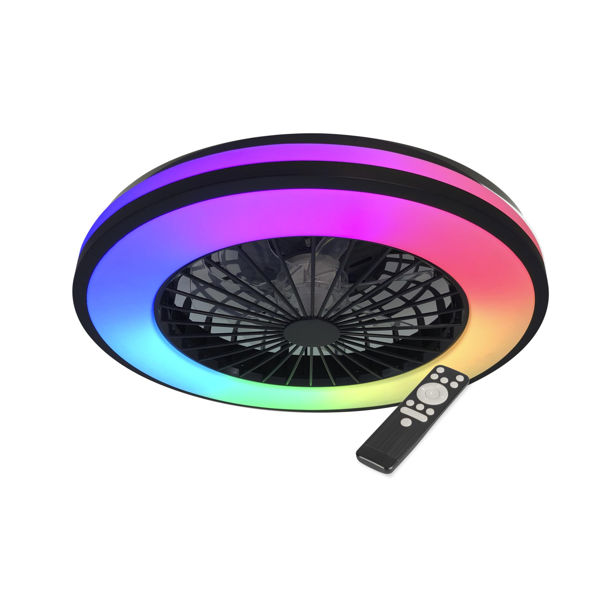 Led Lampe mit Ventilator Ø 48.5 cm, Deckenventilator RGB mit Fernbedienung, Nachtmodus & Timer – 48W, 3000–6500K, Schwarz/Weiß