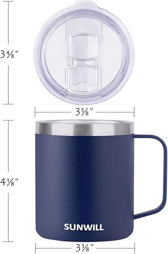 Miniatura 5 de SUNWILL - Taza de café de 14 onzas, 2 unidades, taza de campamento aislada al vacío con tapa, de doble pared, taza de café para exteriores,