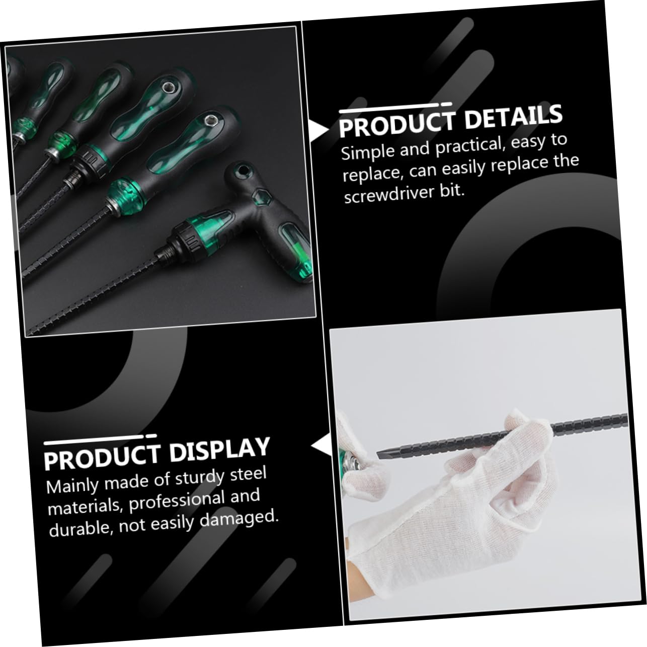 Operitacx 2 Set Cacciavite 2 in 1 Telescopico Cricchetto Testa Piatta Chiave Precisione Cacciaviti Antiscivolo Cacciavite Esagonale Manico in Pp Black 4 Pezzi*2