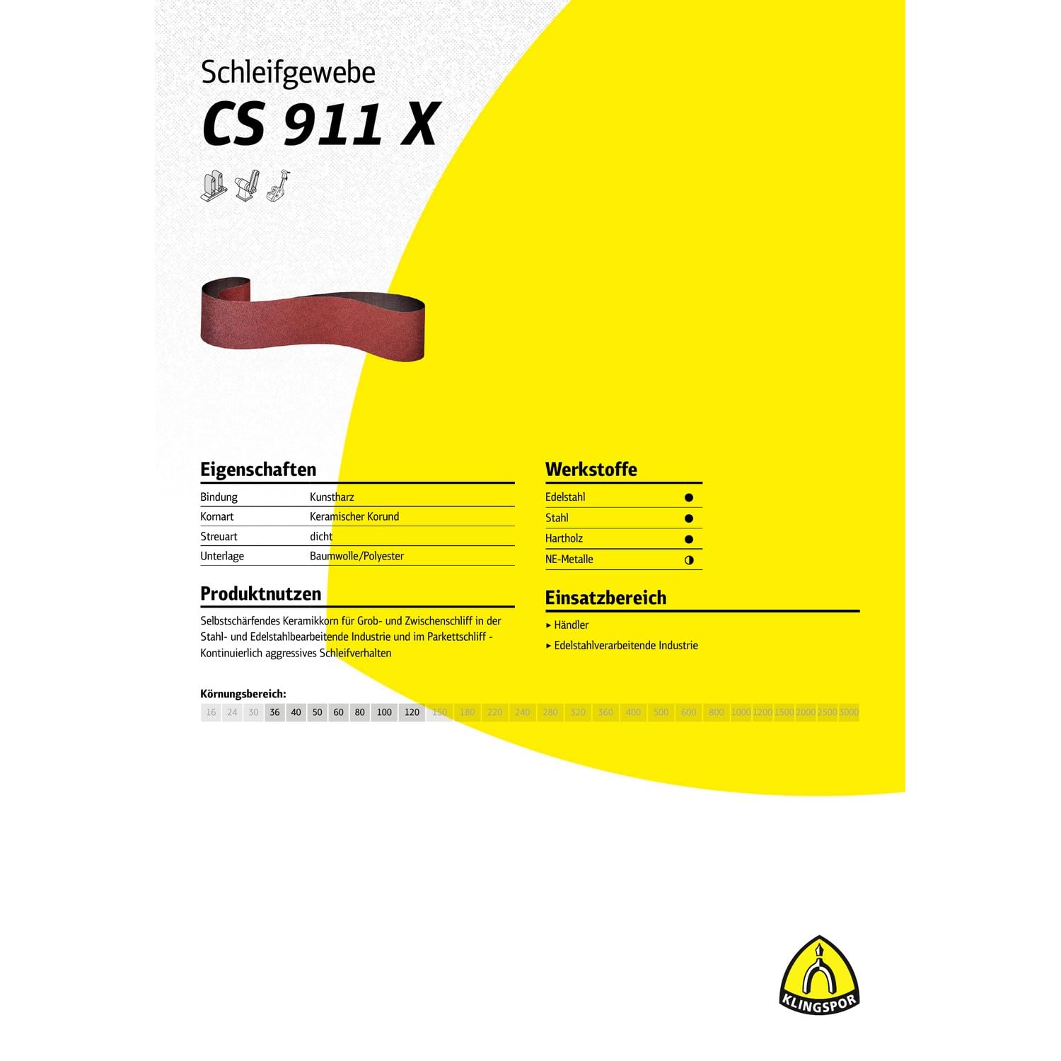 20 x Nastro abrasivo KLINGSPOR CS911X | 75 x 533 mm | Grana 40