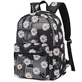 Yusudan Daisy Mesh Backpack for Girls, Kids Semi-Transparent School Bookbag Women See Through Beach Bag Daypack (Black)