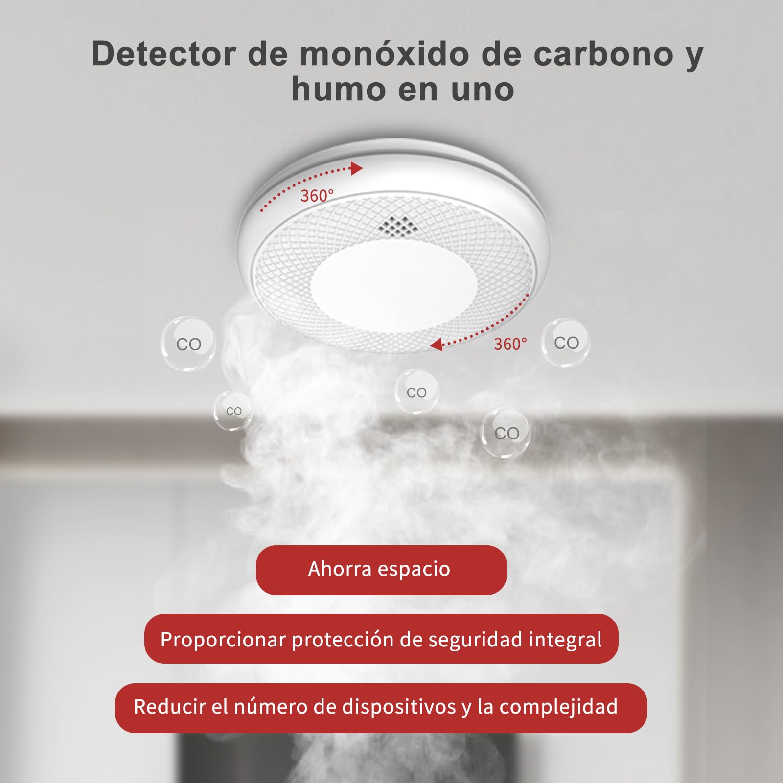 RUNIDUR Detector Combinado de Humo y CO, Detector de Humo de Monóxido de Carbono Independiente, Sensor Preciso con Batería de 10 Años, Botón de Prueba, 3 Piezas