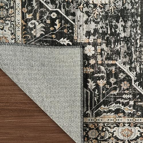 Washable 4x6 Area Rugs - Soft Area Rug for Living Room Stain Resistant Carpet Vintage Indoor Ultra-Thin Rugs for Bedroom Kitchen entryway with Non Slip Backing Home Decor Small Mat 4X6 Black