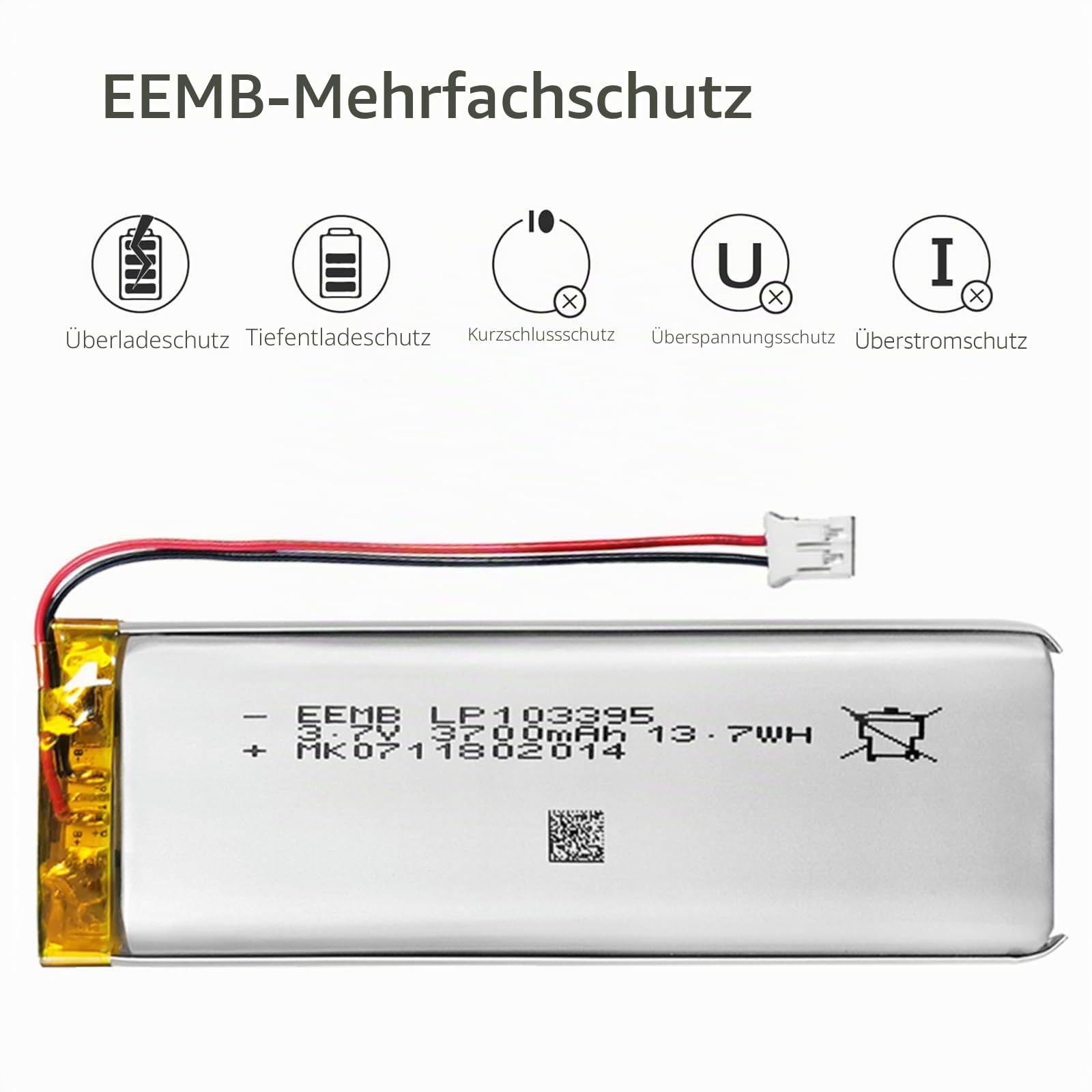 EEMB Lithium Polymer Akku 3,7 V 3700mAh 103395 Wiederaufladbarer Lipo-Akku mit JST 2.0-Anschluss für VXI Blue Parrott – bestätigen Sie die Polarität des Geräts und des Anschlusses vor dem Kauf(10)