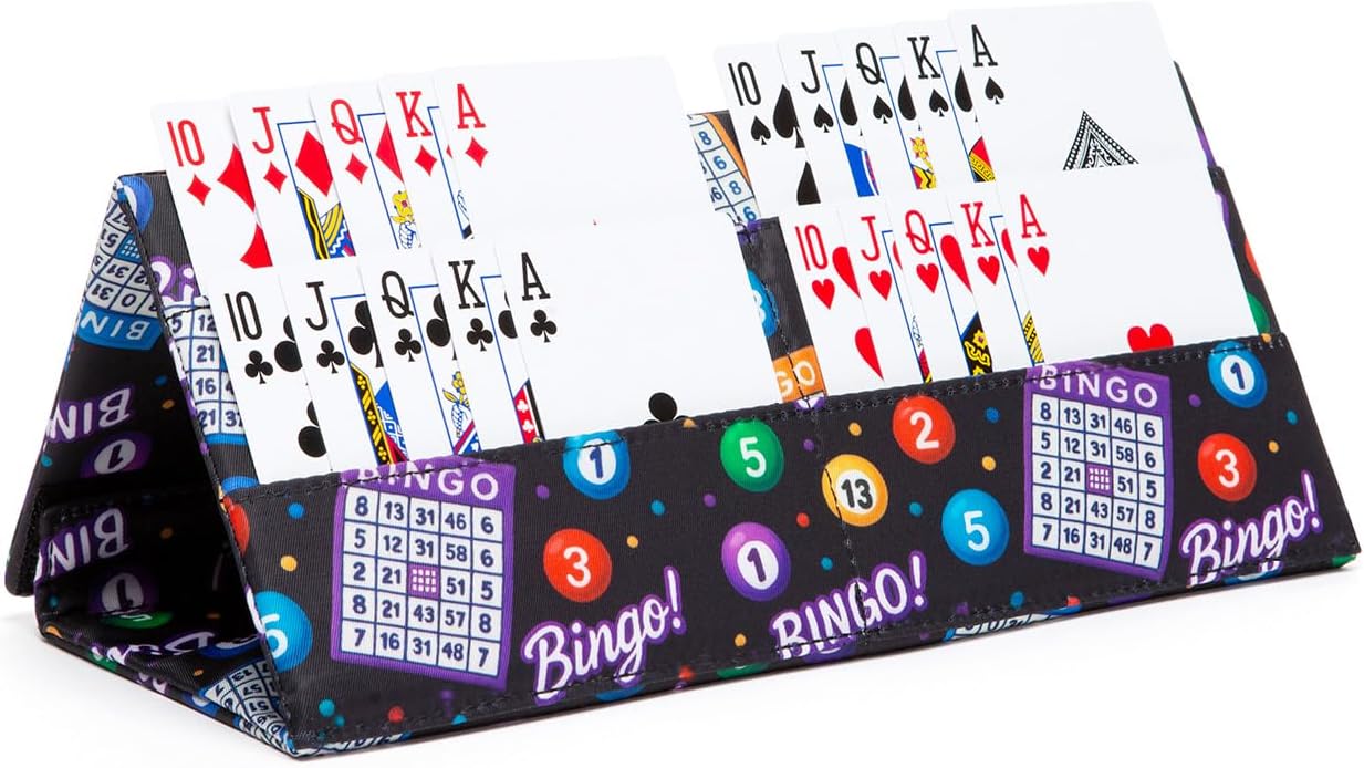 Playing Card Holder for Bingo Pull Tabs Gambling Tickets Card Game Holders for Canasta Poker Bridge Cards Casino Portacartas para for Adults Seniors Jet Black/Violet
