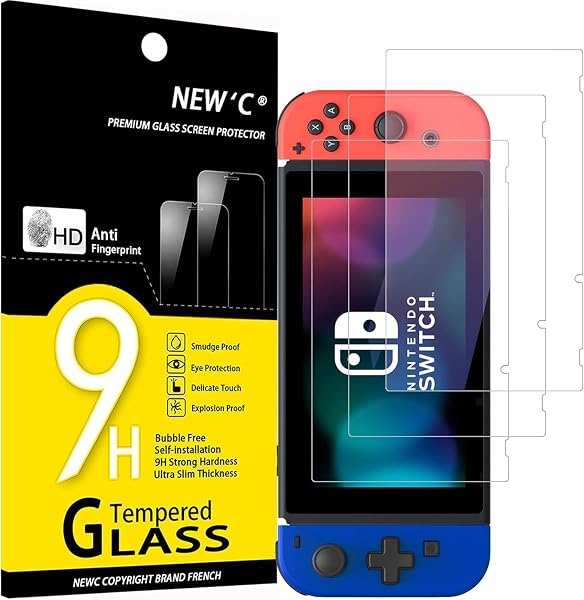 NEW'C 3 Pack Designed for Nintendo Switch Screen Protector Tempered Glass, Case Friendly Scratch Resistant,Bubble-Free, Ultra Resistant - 1