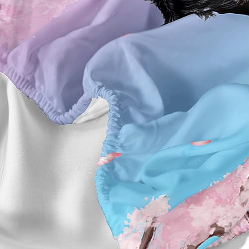 Miniatura 4 de Juego de Sábanas de Caballos para Niños Sábana Ajustable con Estampado de Caballo al Galope 3PC Juego de Ropa de Cama de Pétalos de Flores de Cerezo