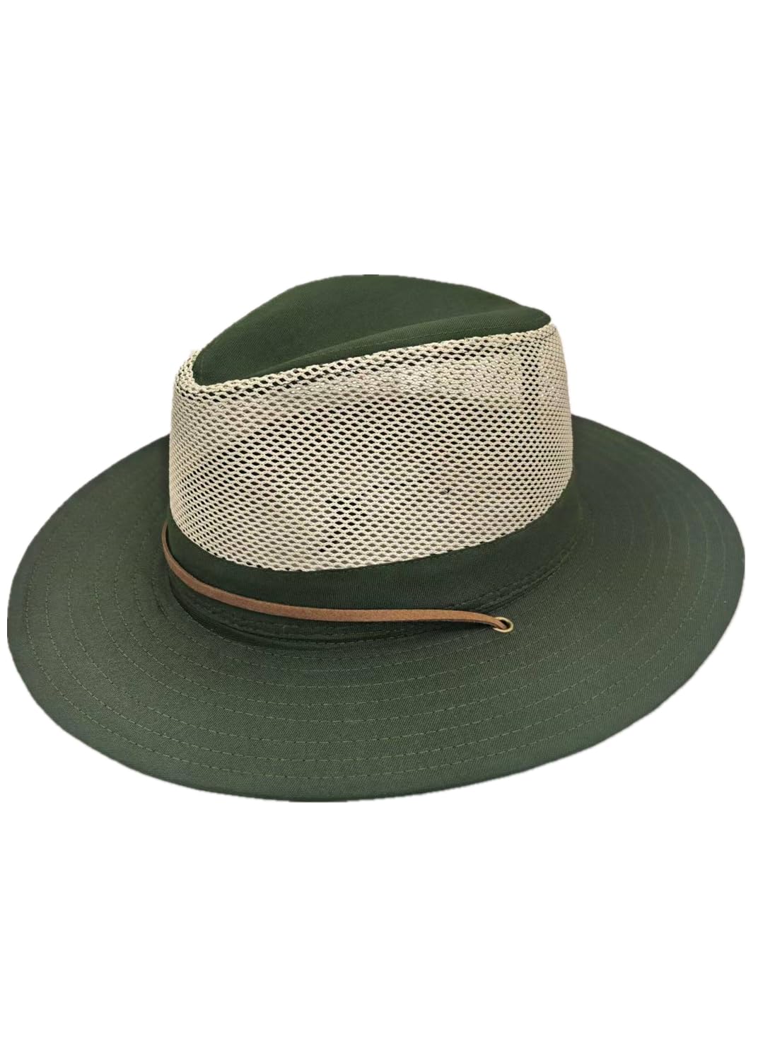 Men's Flat Wide Brim Mesh Safari Outdoor Hat Panama Hat Travel Fishing Hiking with Windproof