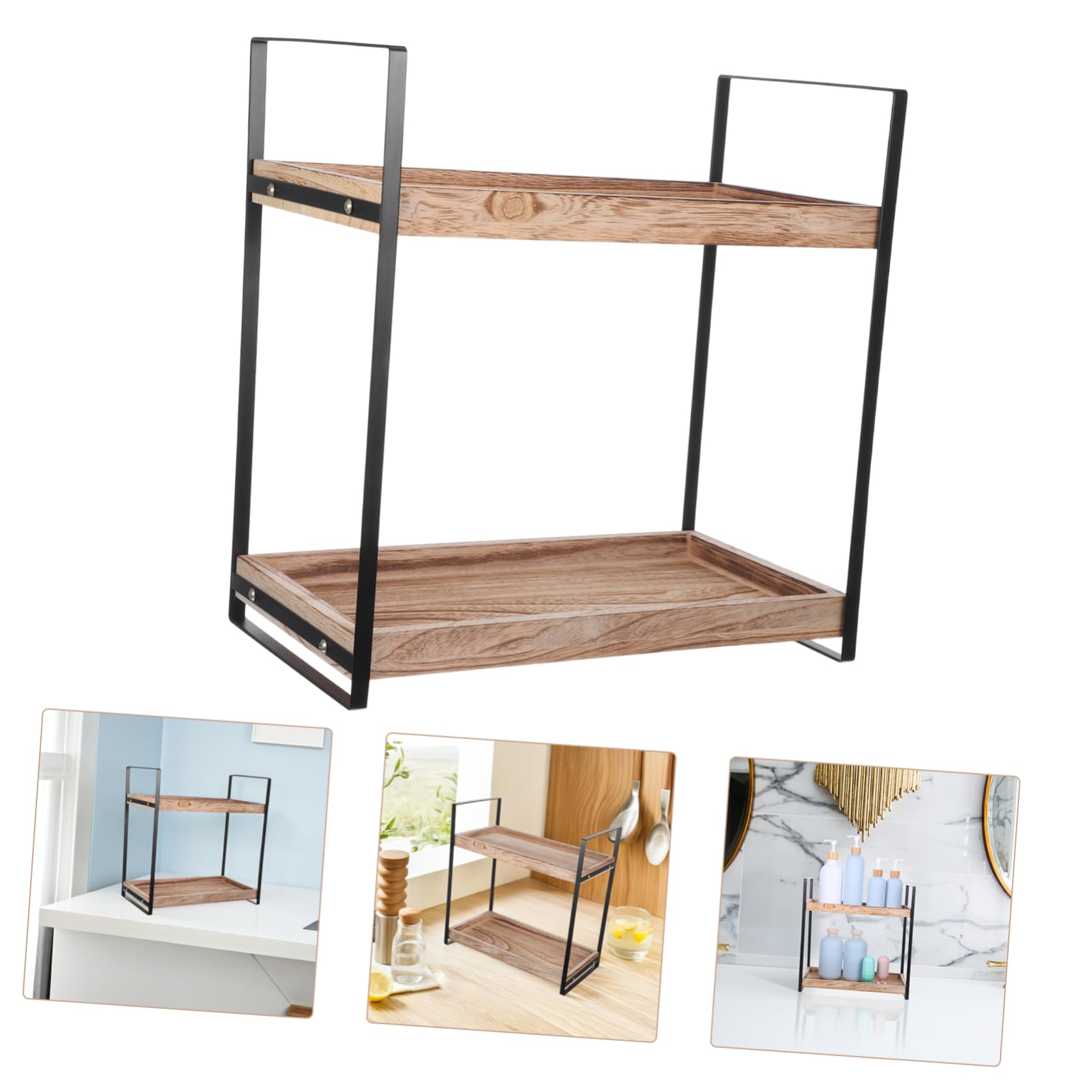 POPETPOP Holzregal Für Arbeitsplatte Stehendes Gewürzregal Küchenregal Eckregal Aus Holz Schreibtischregal Toilettenartikelregal Badezimmer-organizer Kosmetikregal