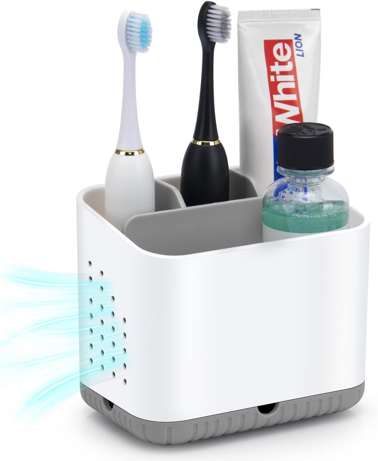 Toothbrush Holder Anti-slip Electric Toothbrush Holder For Bathroom Countertop, 4 Compartments Detachable Toothbrush Caddy With Drainage For Family