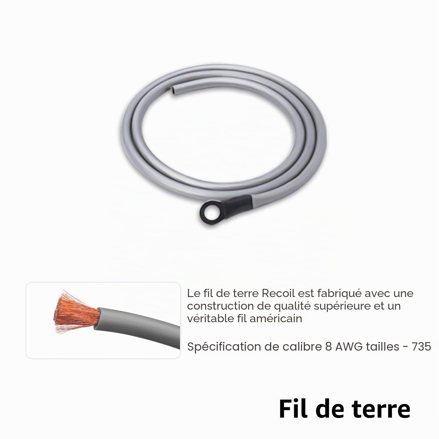 RECOIL RCK-8 Kit de Câblage Complet Amplificateur Voiture 8 AWG (10mm²) – Câble Audio RCA OFC + Alimentation CCA, Kit Câbles pour Ampli Basses, Compatible La Plupart des Voitures