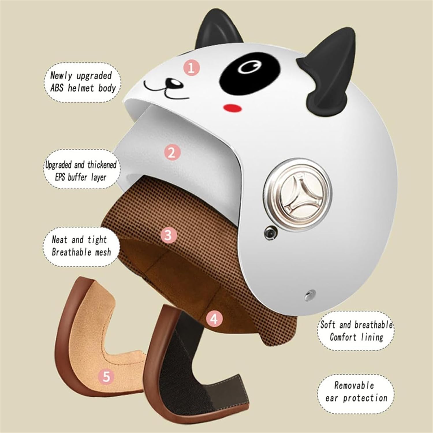 DOT Approved Cute Kids Motorcycle Half Helmet with Cat Ears, Youth Boys Girls Children's Motorbike ATV Helmet, Retro Electric Scooter Moped Cap for Chopper Cruiser Jet