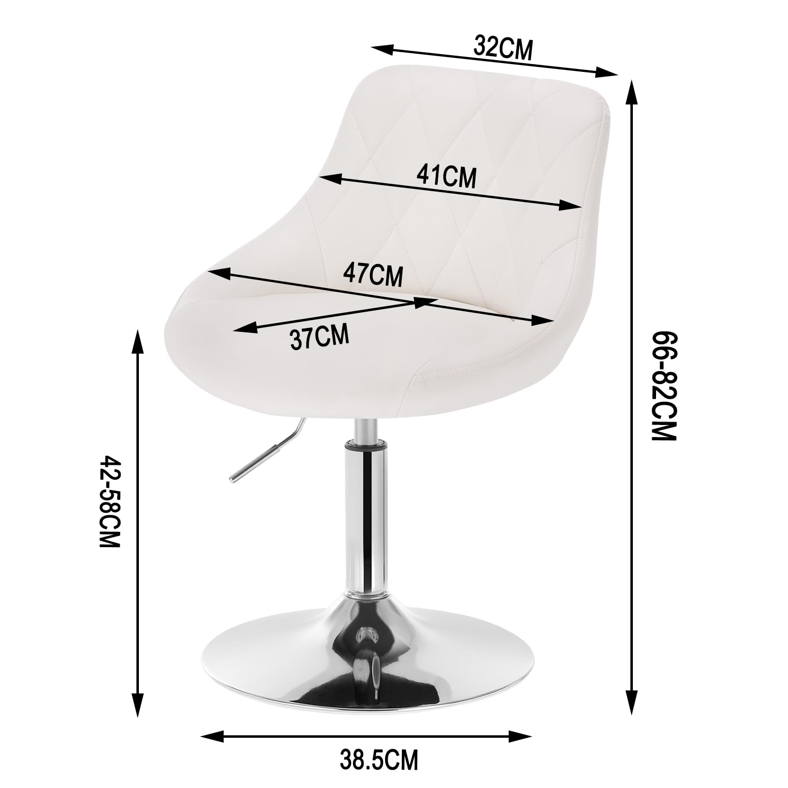 WOLTU Schminktisch Stuhl Hocker, Bequemer Schminkstuhl aus Kunstleder mit Lehne, Höhenverstellbar, 360° Drehbar, für Schlafzimmer, Esszimmer, Küche, Weiß, BH241ws-1
