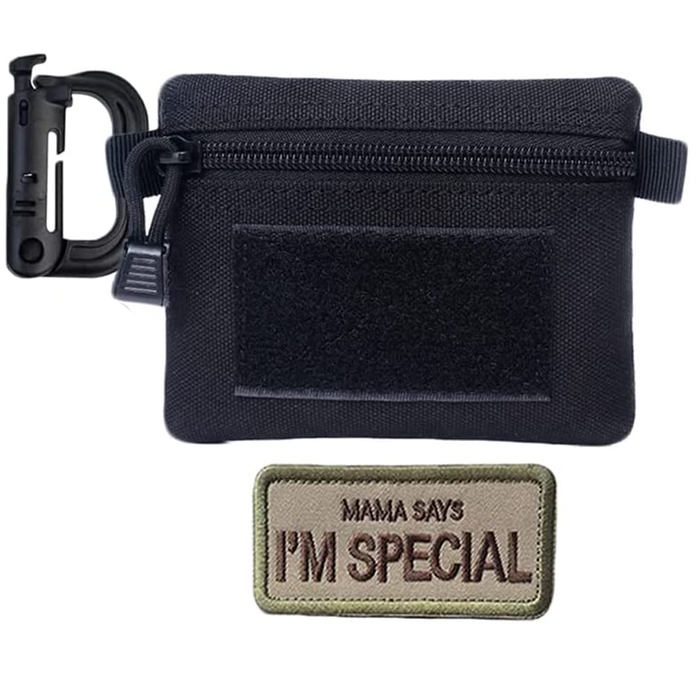 Tactical Compact EDC Pouch with D-Ring Locking Hanging Hook and Mama say's I am Special Patch Molle Utility Pouch as Coin ID Card Keychain Tool Organizer