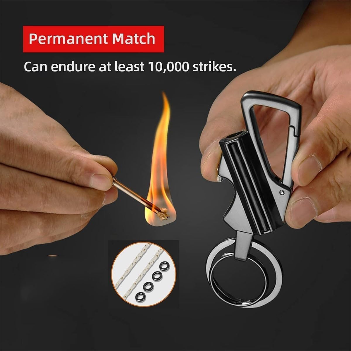 2 Pack Permanent Match Lighter with Multitool Keychain Bottle Opener,Reusable Waterproof for Outdoor Survival,Gift for Men(2pack Black)