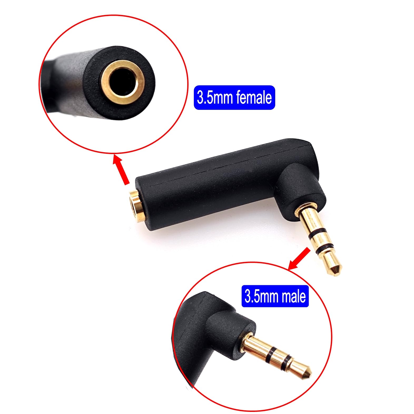 JZK 3,5 mm Adaptateur Jack coudé à 90°, convertisseur Audio stéréo TRS 3 pôles plaqué Or mâle vers Femelle, prolongateur Audio pour Casque AUX