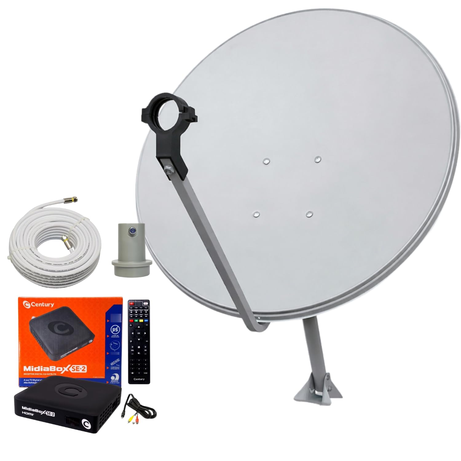 Kit Antena - Receptor Digital SE-2 Midiabox Lnbf 5g Ku Cabo Cor Preto 110v/220v