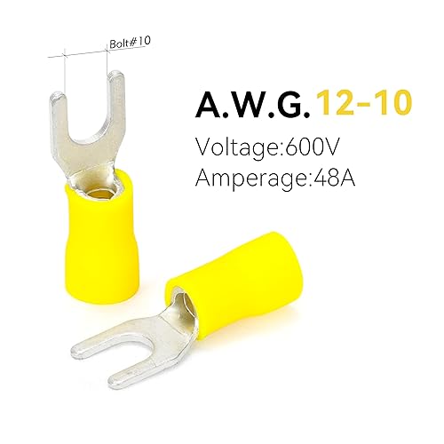 Miniatura 5 de HKS 120 conectores aislados de alambre de pala de horquilla  amarillo 12-10 AWG M5 tamaño #10  cobre rojo estañado  Terminales de crimpado