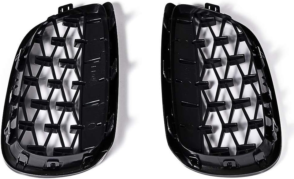 Pair Glossy Black & Chrome Honeycomb Diamond Front Bumper Grill Kidney Grille for 2007-2013 E92 E93 M3 328i 328xi 335i 335xi xDrive Base Convertible 2-Door Coupe