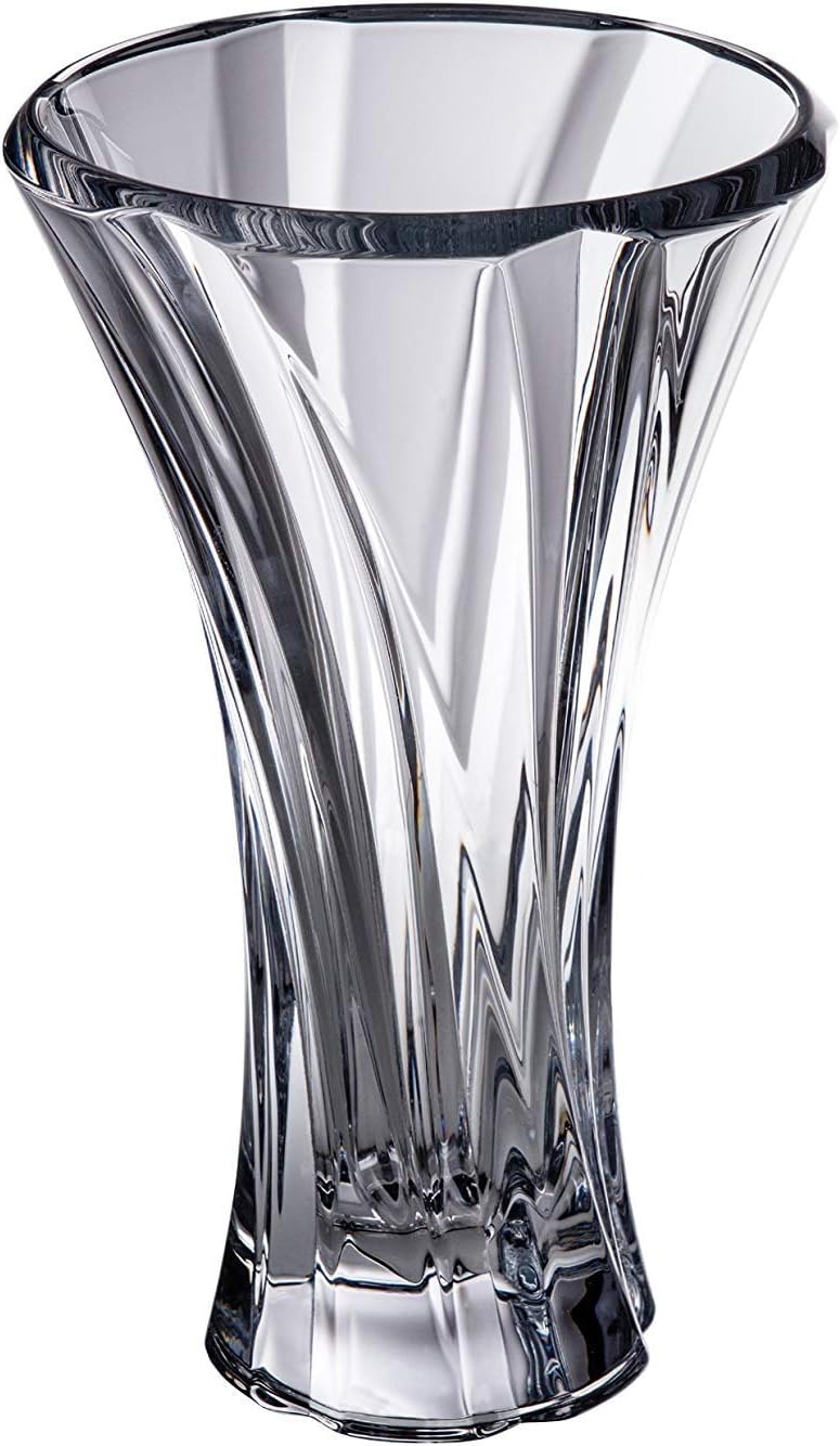 Czech Bohemian Crystal Glass Vase 12''-Height Clear ''Oklahoma'' Vintage Design Elegant Centerpiece Flower Vase Home Decor Wedding Birthday Housewarming Anniversary