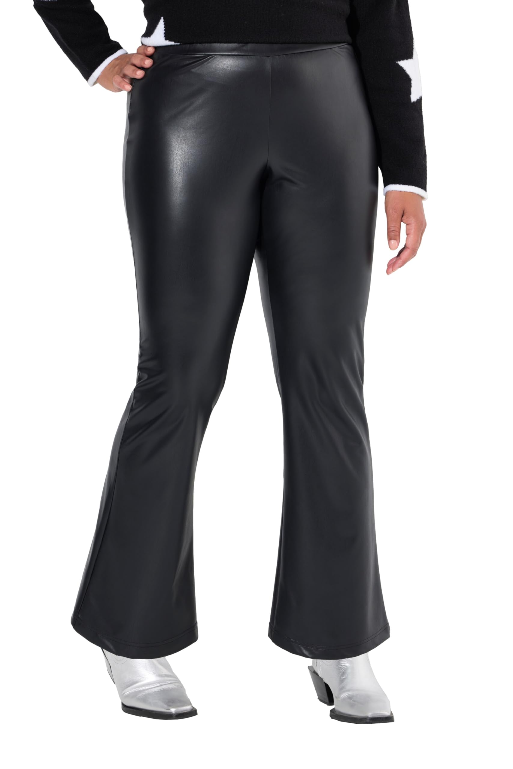 Angel of Style Damen große Größen Übergrößen Plus Size Leggings, Skinny Fit mit Schlag, Lederoptik 834978