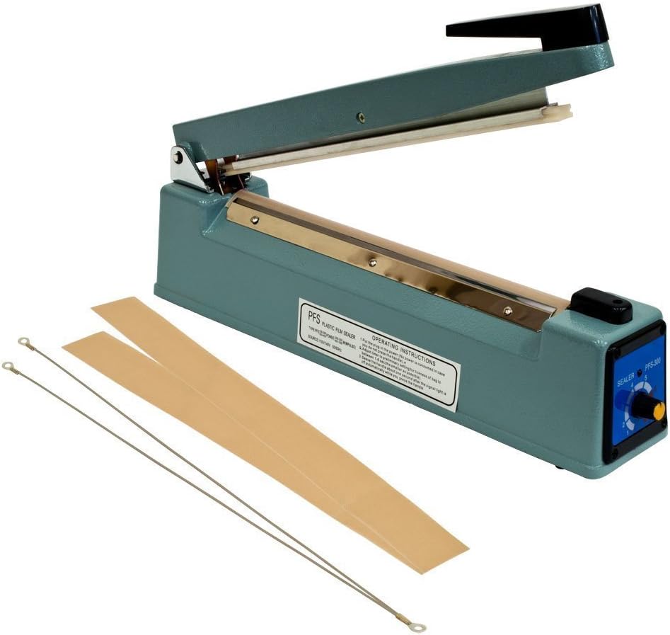 12" inch (300mm) Impulse Sealer (5mm Seal Width) – Cellophane Bag Sealer with extra Heating Element and Teflon Sheet