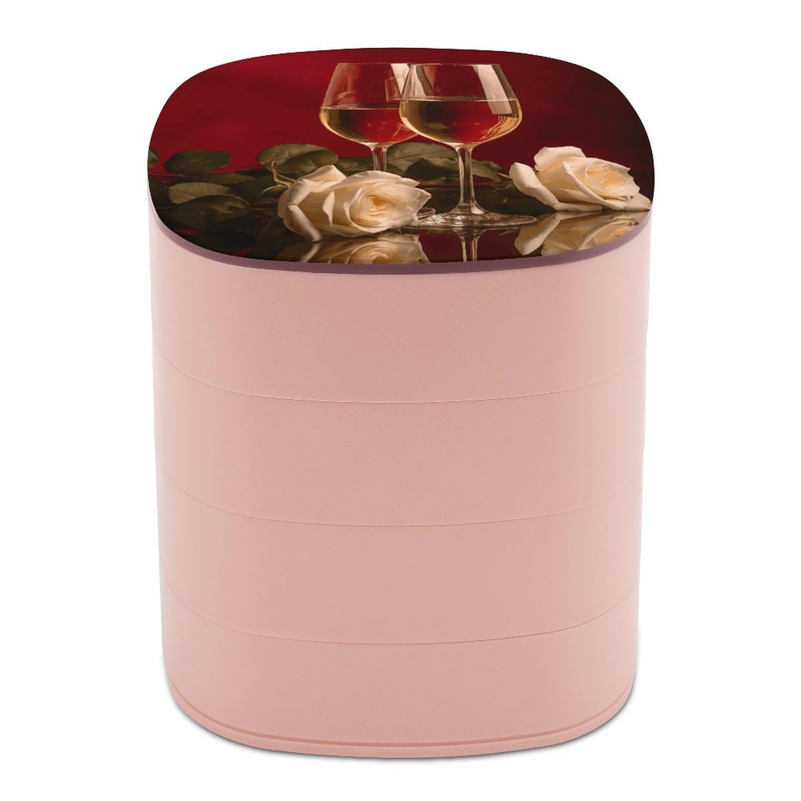 JTREHY Wine And Roses Jewelry Box 4-Layer Covered Rotating Jewelry Storage Box Large Capacity Storage Boxes Portable Jewelry Case for Bracelets Earrings Necklace