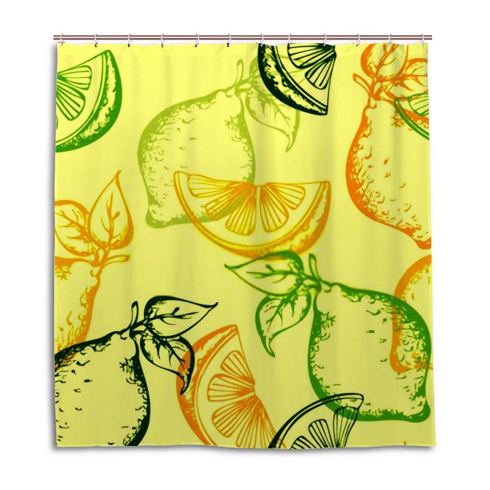 Rideau de douche citrons 66x72 cm avec crochets en C lavable en polyester