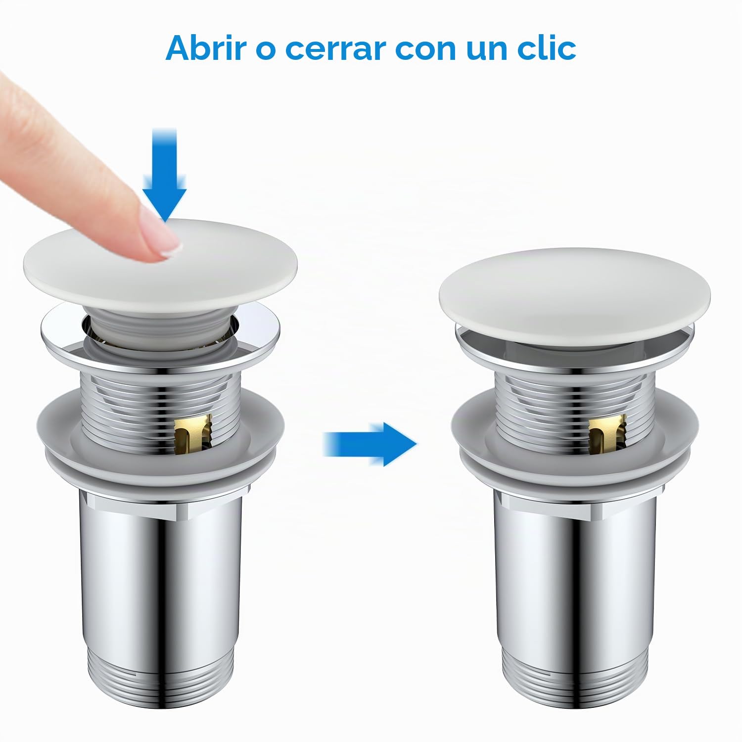 Desagüe Lavabo Blanca con o sin Rebosadero, Tapon Lavabo Click Clack, Tapa Blanca de Cerámica, Válvula Desagüe Pop Up con Cesta Filtrante, Universal G1 1/4" para Baño y Aseo