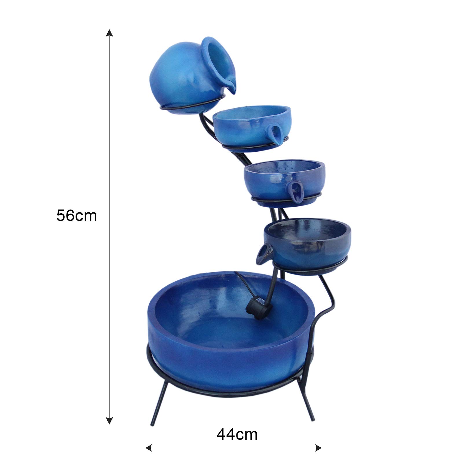 Fontaine de jardin alimentée Énergie Solaire Ornement de jardin Extérieur Décor Patio Résine Bleu Sphère autoportante à 4 Niveaux de Bols Renversants Jeu d'eau