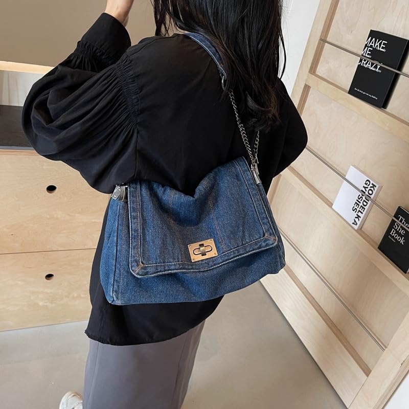 Large Denim Purses for Women Denim Tote Bag Casual Retro Crossbody Lightweight Shoulder Bag Canvas Handbags2