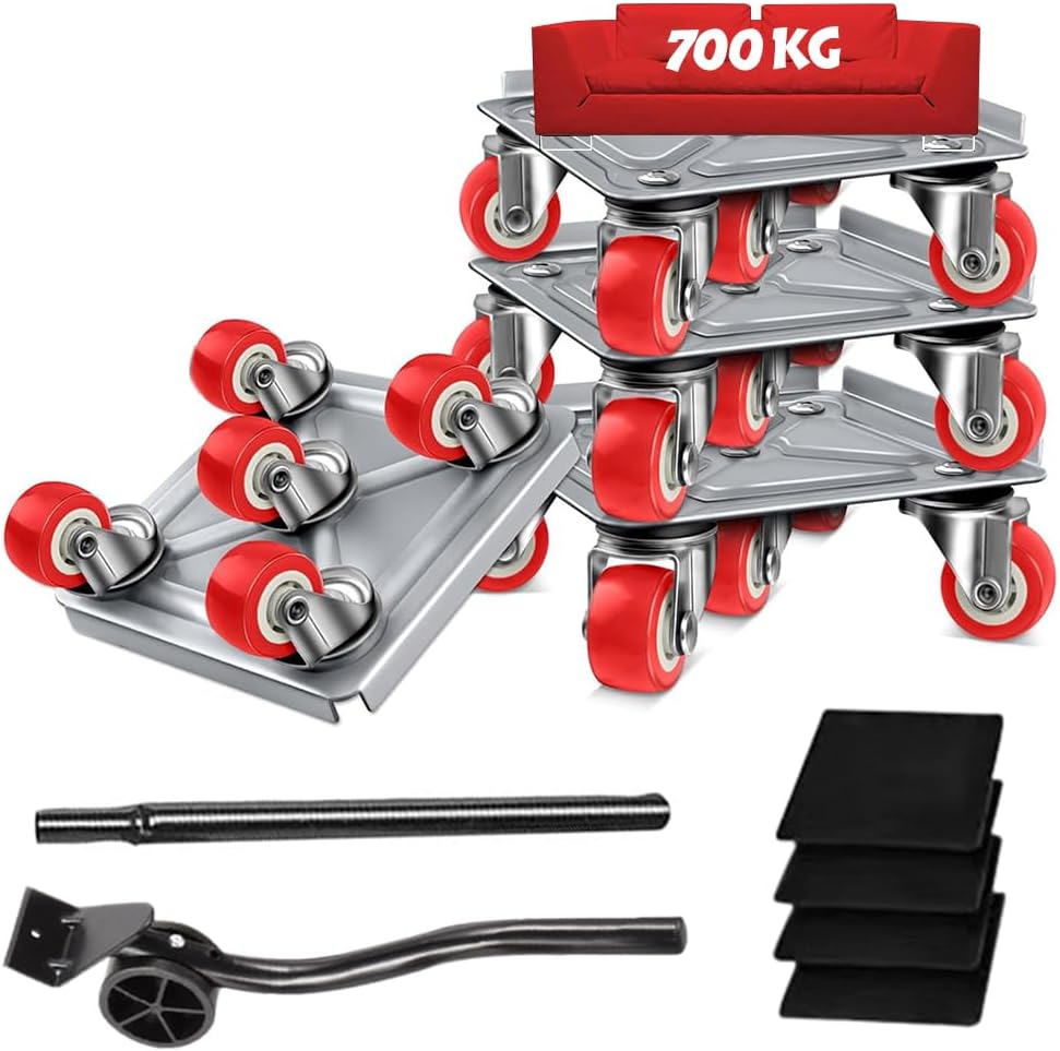 HASTHIP® 5-Wheel Furniture Lifter Mover Set, 600kg Heavy Duty Furniture Move Roller Tools with Anti-Slip for Sofa, Wardrobes, Washing Machines, Fridge Adjustable Height