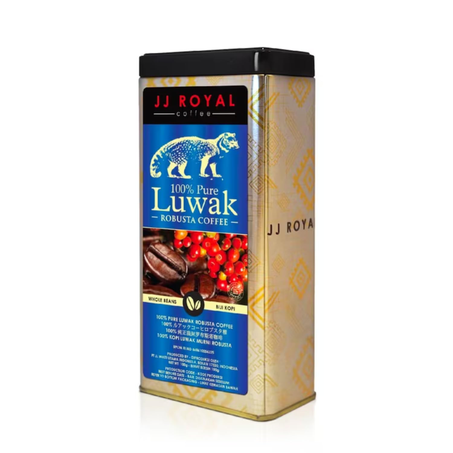 JJ Royal Coffee 100% Pure Luwak Robusta Coffee Whole Beans 100g