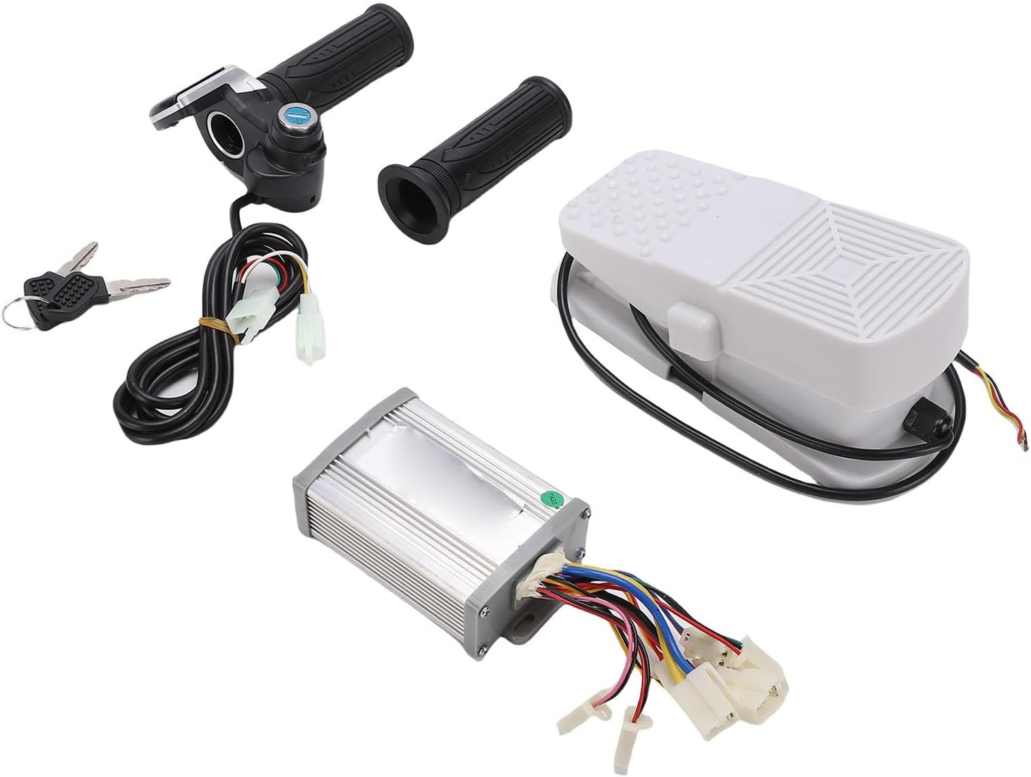 Dpofirs Motor Controller Kit, 1000W Brushed Motor Controller with Throttle Grip, for Electric Bike Modification, Universal Compatibility with Square Screen Lock Keys and White Pedal