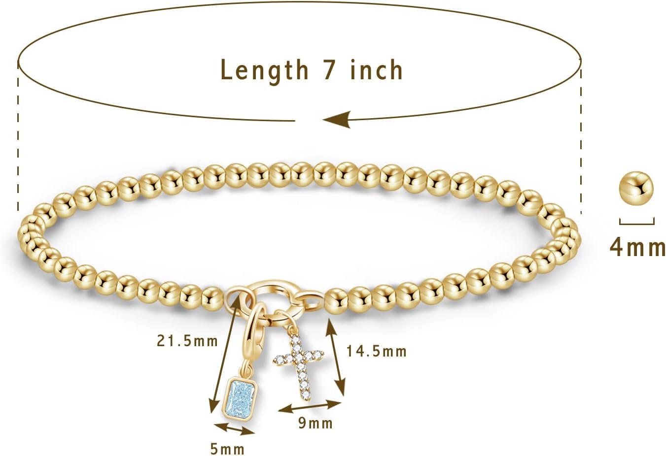 Free bird Cross Birthstone Bracelet | Dainty 14K Gold Plated Cross Charm Bracelet for Women | Stretchable Elastic Gold Beaded Bracelet | Stackable Trendy Birthstone Bracelet | Jewelry Gifts for Women - Image 5