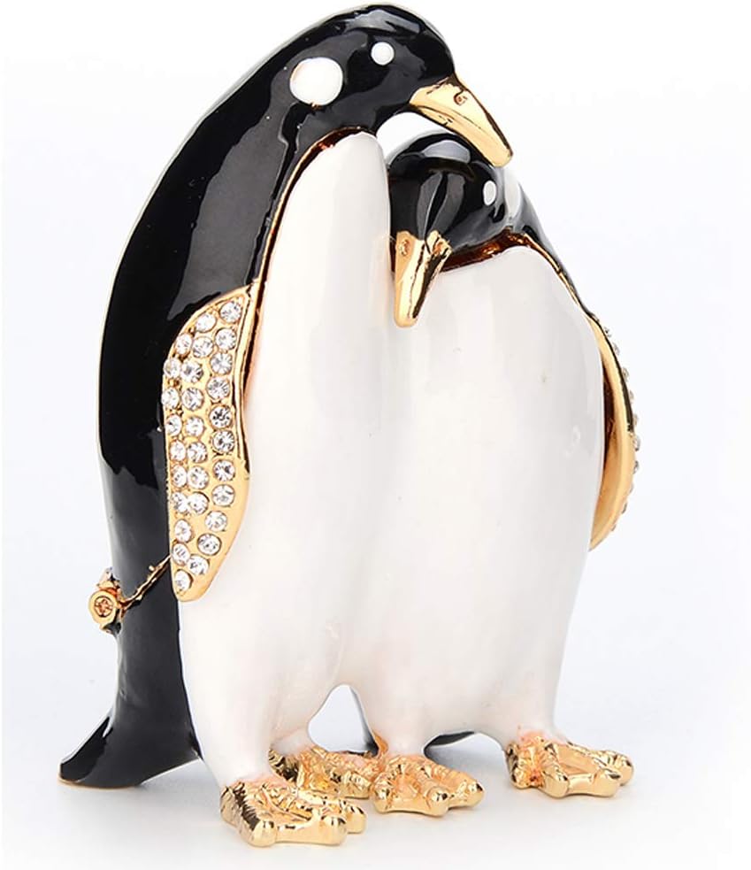 Furuida Trinket Box Penguin with Hinged Enameled Jewelry Box Classic Animal Ornaments Metal Craft Gift for Home Decor