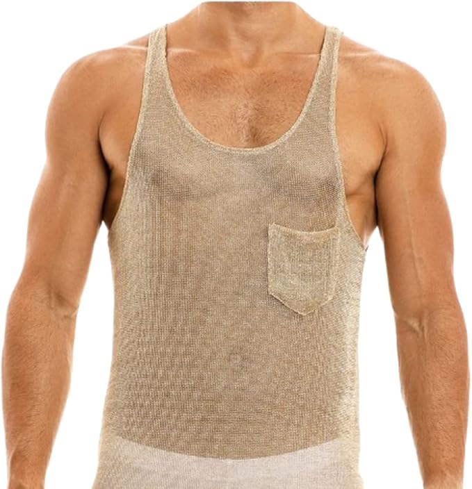 Fashion Store Men's Metal Color Mesh See Through Undershirt