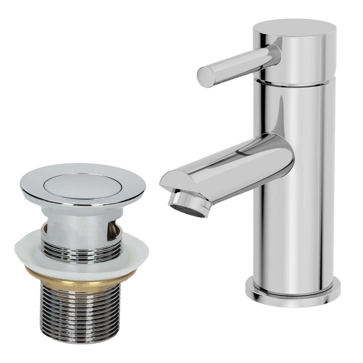 Architeckt® Malmo Bathroom Basin Sink Mixer Tap with Waste Modern Mono Round Single Lever Handle Faucet for Sinks, Chrome