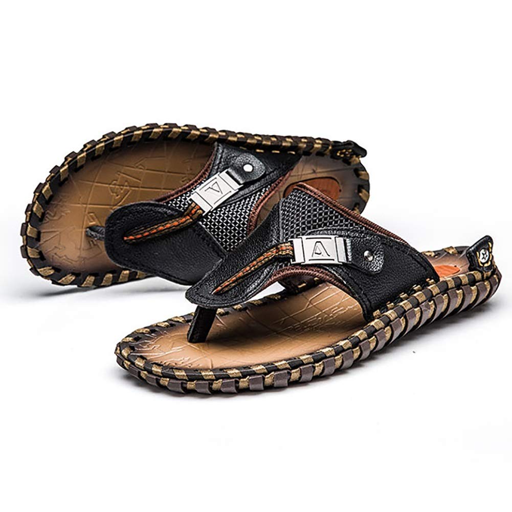 G&F Klapki letnie buty plażowe ze skóry bydlęcej wygodne gumowe miękkie dno wypoczynek (kolor: czarny, rozmiar: 40)