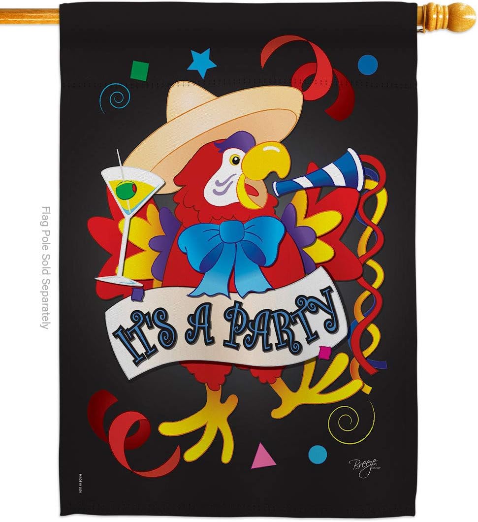 Breeze Decor PC-H-115040-IP It's a Party Parrot Garden Flag, 28" x 40", Multi-Color