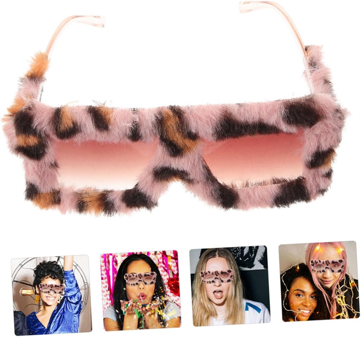 Plush Fuzzy Sunglasses 2pcs Trendy Cat Eye Eyewear Leopard Print Soft Party Glasses for Men Women Playful Dress Accessory