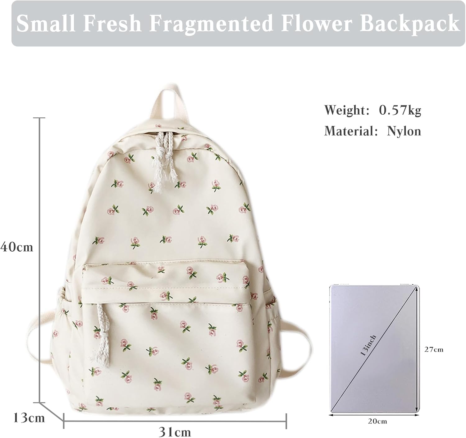 PORRASSO Backpack Casual Daypack Women Lightweight Rucksack Large Nylon Bookbag for Daily Use White A
