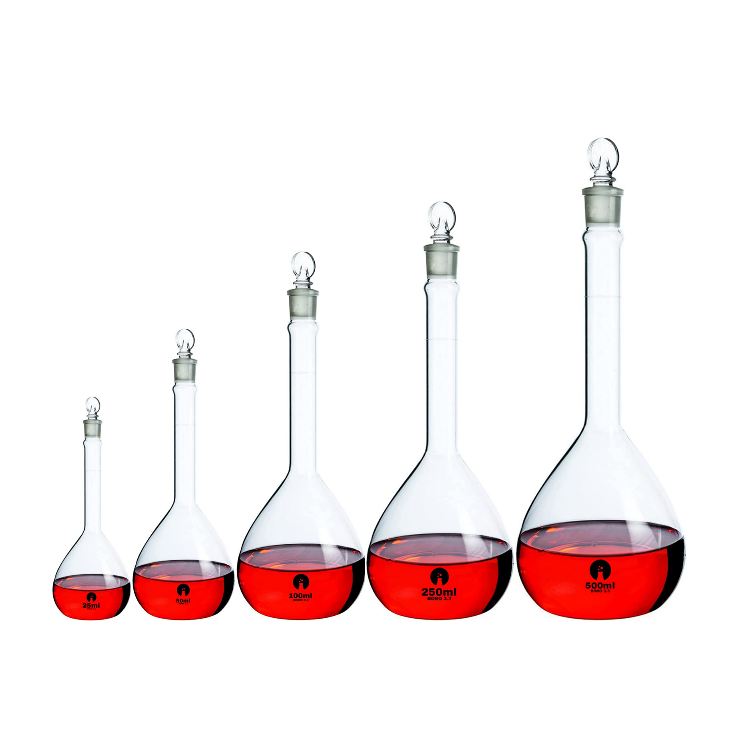 SPYLX Volumetric Flask Class B with Stopper Heavy Wall Borosilicate Glass Volumetric Flask (25,50,100,250,500 ML)
