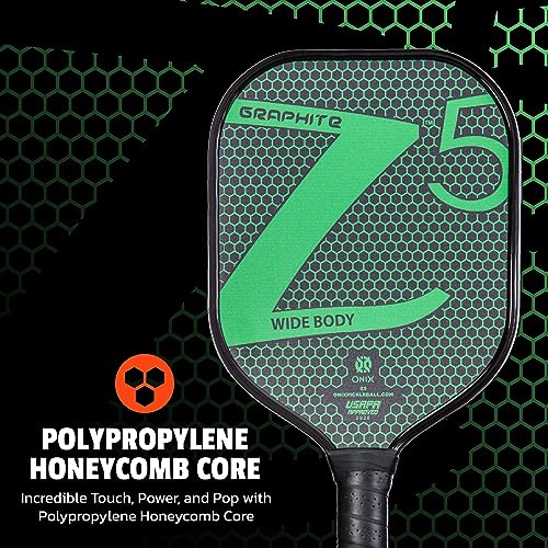 Image of Onix Graphite MOD Z5 Carbon Fiber Pickleball Paddle with Wide-Body Shape. Honeycomb Core, Graphite Face & Cushion Comfort Pickleball Paddle Grip