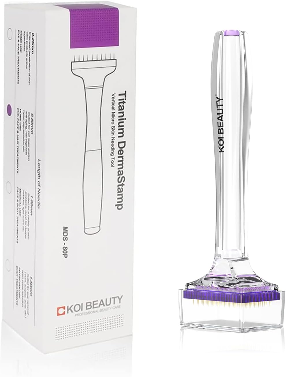 KOI BEAUTY Derma Stamp 0.5mm for Hair and Beard Growth for Women and Men, Derma Roller with 80 Titanium Needles, Professional Microneedling Pen Dermastamp for Face Body and Scalp Skin Care at Home